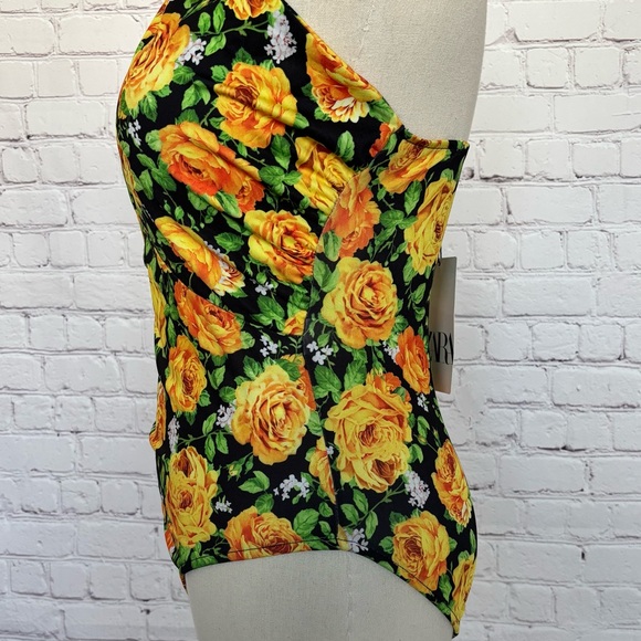 ZARA Black Floral Sleeveless Twist Halter Neck Bodysuit--M - Picture 5 of 16